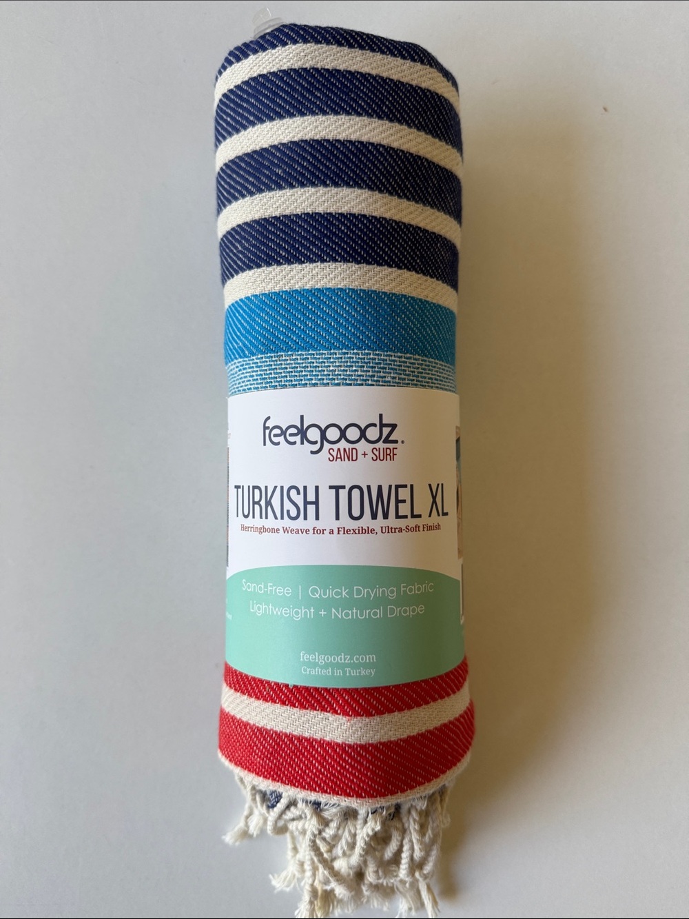 Feelgoodz Turkish Towel XL - Blue, Teal, Red & Cream Stripes
